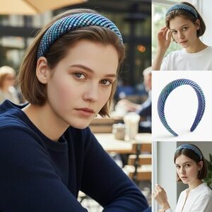 J. Crew Sequin Embellishments Tartan Plaid Puff Headband Multicolor Lightweight